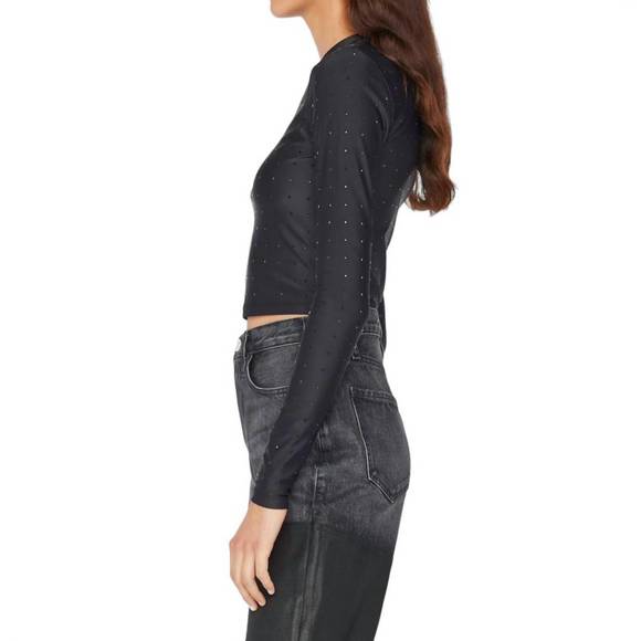 NEW FRAME cropped long sleeve rhinestone top in noir - Picture 2 of 4